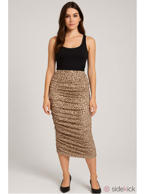 See You Monday Leopard Midi Skirt Womens XL NWT Ruched Stretch Animal Print